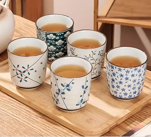 Bowltiful Japanese Chinese Style Ceramic Tea Cup Gift Set - Set of 5 Elegant Cups - Image 2