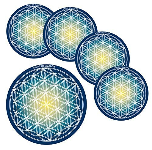 Energie Untersetzer mit der Blume des Lebens, Flower of Life + 1 x Buddha Geschenkkarte - Yoga Esoterik Spiritualität Meditation Energie