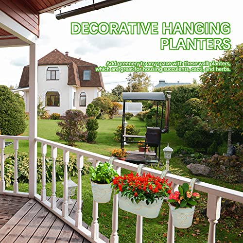 Image of PerGar 3 Pack Metal Railing Planter Box Outdoor, 10.6 inch Hanging Flower Pots with Detachable Hooks & Drainage Holes, Rail Planter Boxes for Balcony Deck Porch Fence Garden Home Decoration, Grey Blue