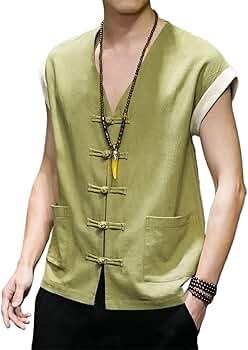 MQMYJSP Men Summer Chinese Style Cotton Linen Vest Men