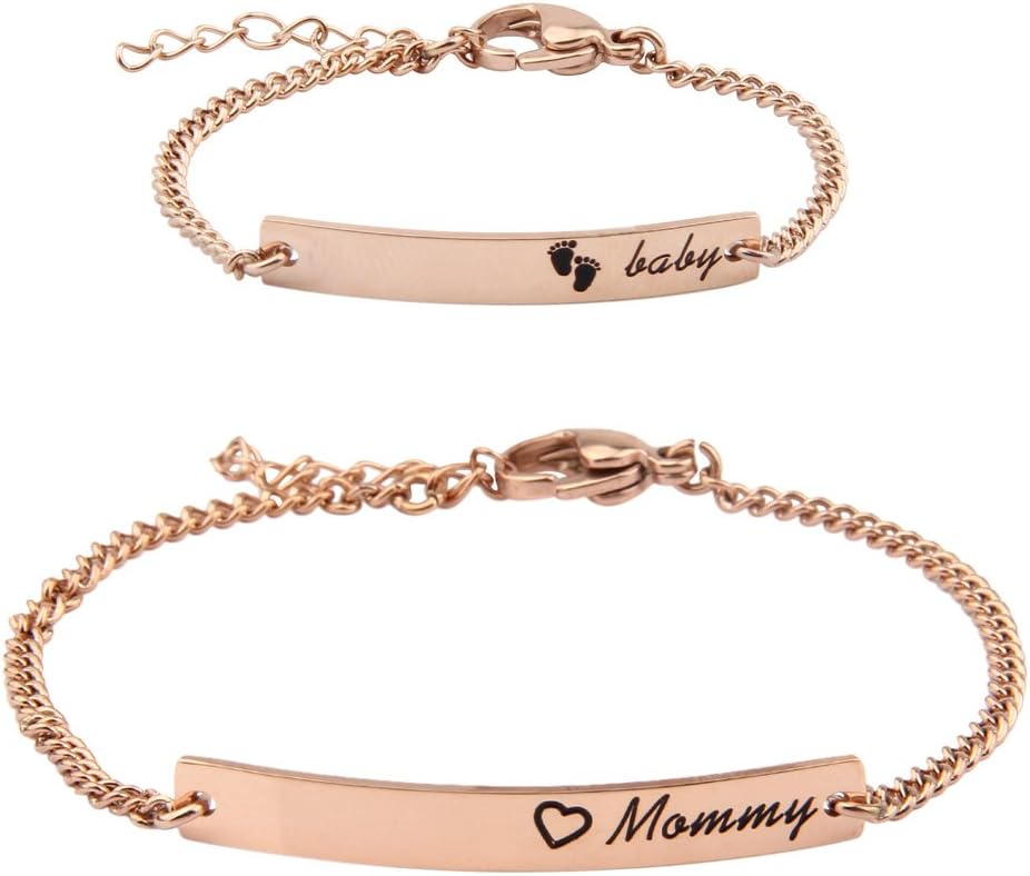 ENSIANTHMommy Baby Adjustable Bracelet Set Rose Gold Bracelet Infant Toddler Jewelry Gifts for New Born to Children Mom Be Mother Day