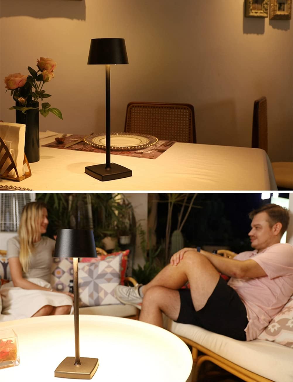 Cordless Table Lamp, 6000mAh Rechargeable Battery, IP54 Waterproof, All Aluminum Alloy, Touch Dimming, Warm Light, for Indoor Outdoor Restaurant Buffet Bar Coffee Shop, Black