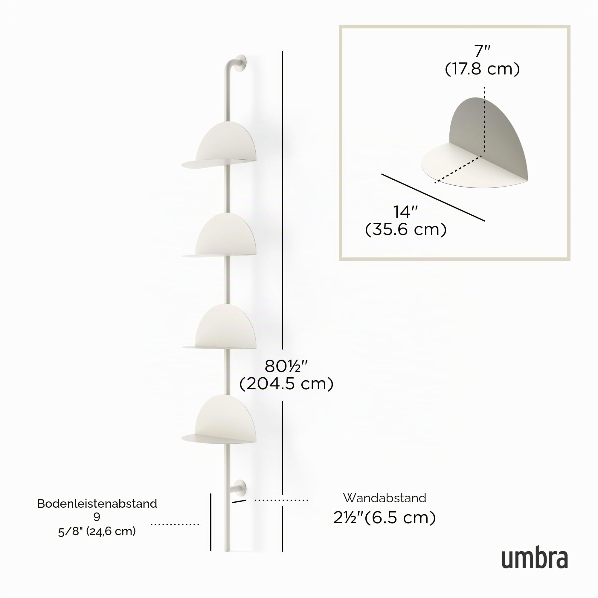 Umbra Solis Ausstellungsregal aus Metall mit 4 verstellbaren Einlegeböden, Sand