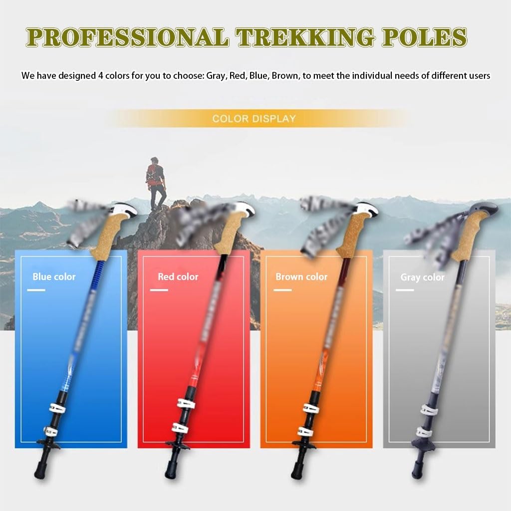 Telescopic Nordic Hiking Stick, Carbon Fiber Trekking Poles, Ultralight Mountaining Gear, Quick Locking(Blue Color)