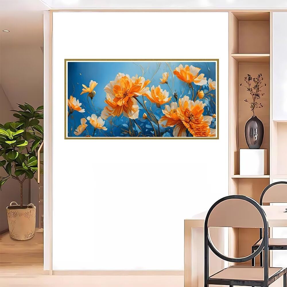 5D DIY Diamond Painting Kit Completo, Fiori Arancio Diamantini Strass Ricamo a Punto per Adulti Bambini Decorazione Casa, Kit per Pittura Diamante Mosaico Fai Da Te, per Decorazioni Casa 50x100cm S190