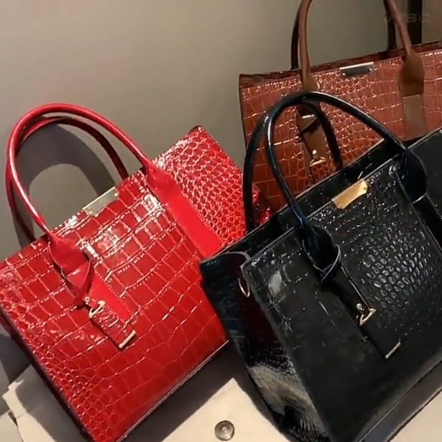 Bolso de mano para mujer con patrón cocodrilo de PU miniatura 7