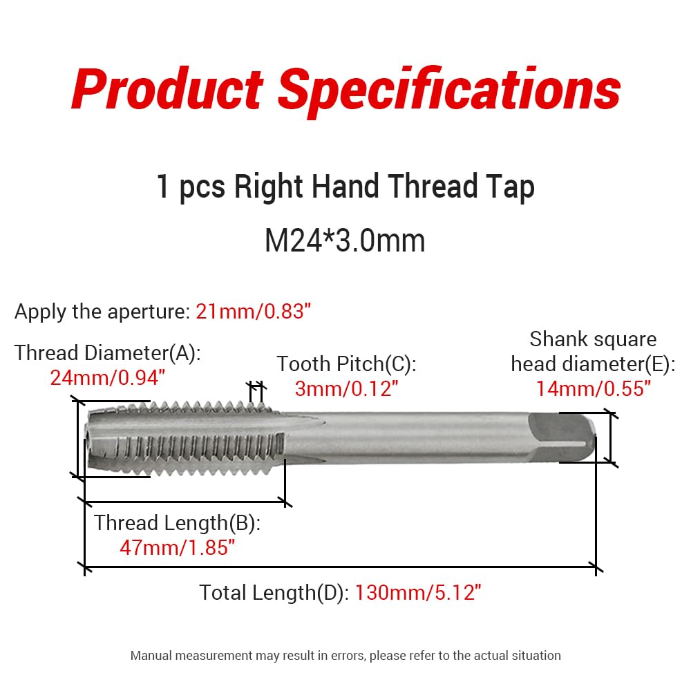 Maschio filettato metrico M24x3mm, 1 pz. Acciaio rapido destro (HSS) 4 scanalature dritte Trapano per viti per filettatura Riparazione di spine Utensile per maschiatura