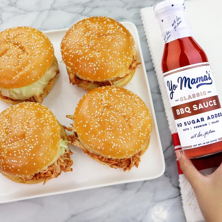 Image of Yo Mama's Foods Keto Barbecue BBQ Sauce - (Pack of 2) - Vegan, No Sugar Added, Low Carb, Low Sodium, Gluten Free, Paleo, and Made with Whole Non-GMO Tomatoes!