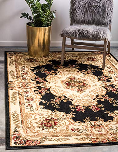 Unique Loom Versailles Collection Traditional Classic Medallion Motif Area Rug (7' 0 x 10' 0 Rectangular, Black/ Ivory)