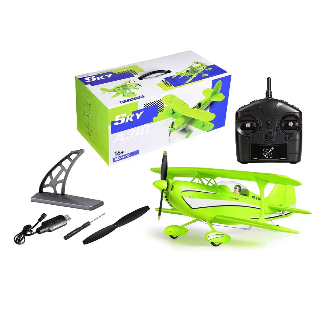 A310 - Aereo radiocomandato Beech D17S a doppio piano, apertura 400 mm, 2,4 GHz, 4 canali, con motore brushless, volo artistico 3D e stabilizzazione 6G, in schiuma EPP, modello RTF per adulti