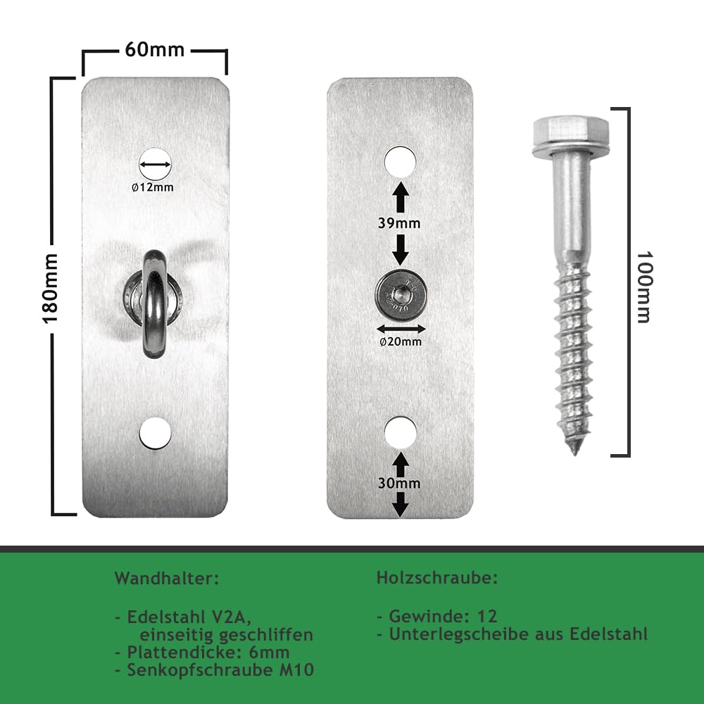 Befestigungs-Set für dreieckige Sonnensegel | 2 Wandhalter & 1 Mast höhenverstellbar - (2X Wantenspanner/Karabiner, In Holz - 2X Wandhalter/Schrauben)