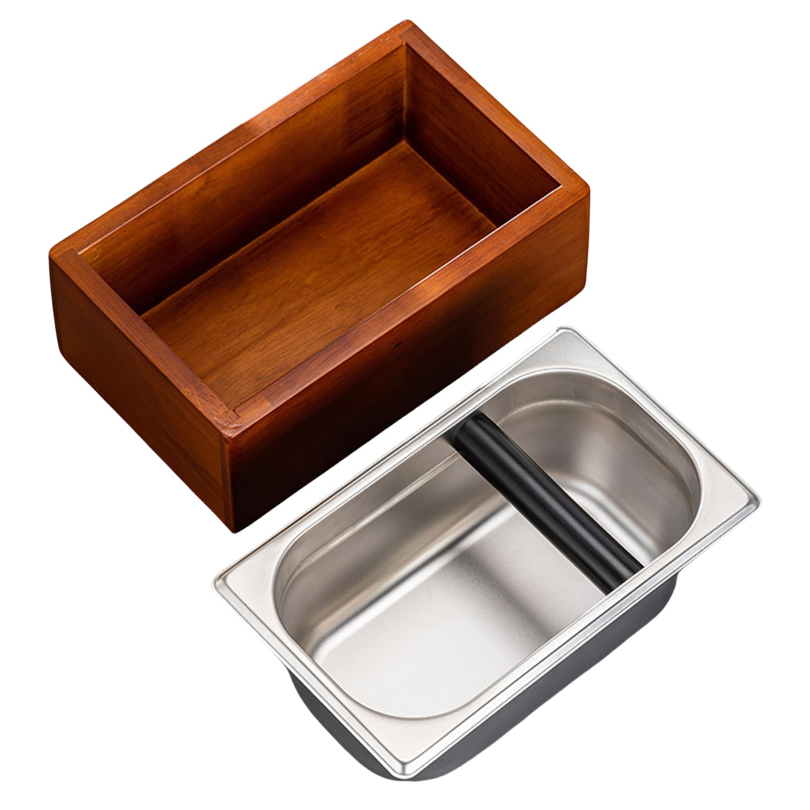 Jazuaiao Waste Bin Coffee Knocks Box Coffee Powder Residues Box Metal Efficient Machine Grounds Bin for Wood Base Tamper Holder