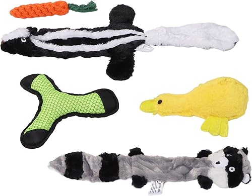 Miniatura 6 de 5pcs Dog Squeaky Toys, Aggressive Chew Durable Safe Molars Training Dog Toy for Relieve Boredom, Cute Plush Dog Toy with Round Speaker for Puppies