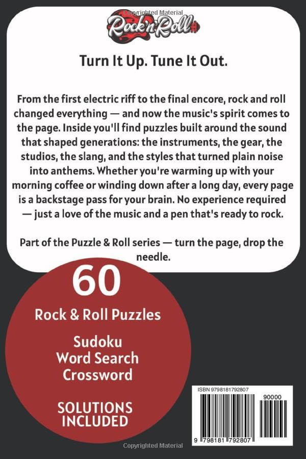 Rock & Roll Puzzle Book: A Rock and Roll Puzzle Book for Adults — 60 Word Search, Crossword & Sudoku Puzzles for Music Lovers (Puzzle & Roll) image 3