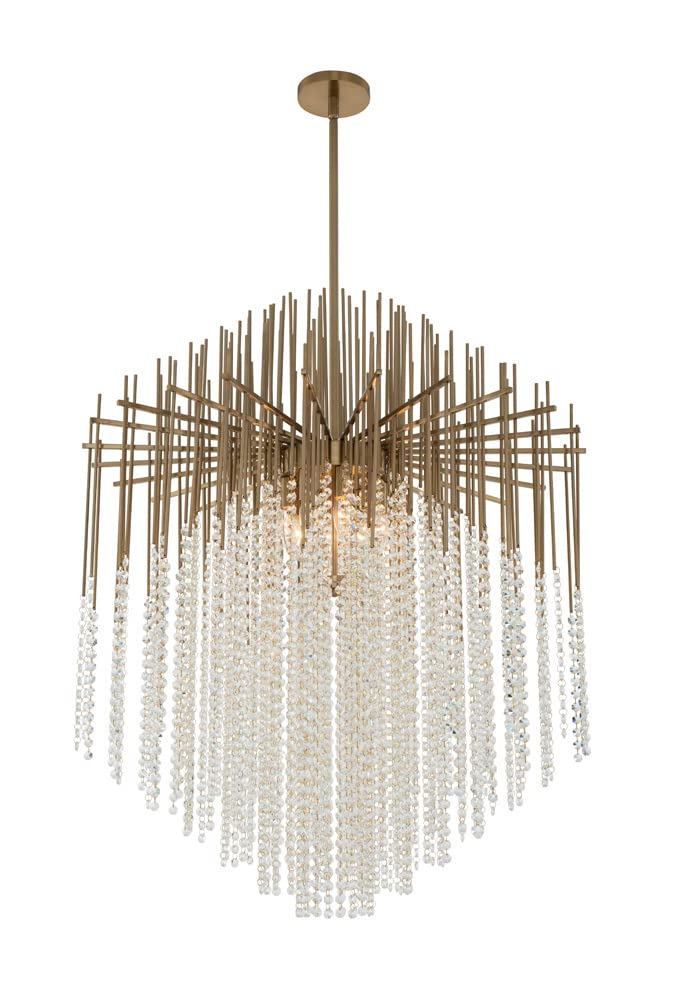 Allegri Estrella Pendant Light with brushed champagne gold frame and cascading clear crystals