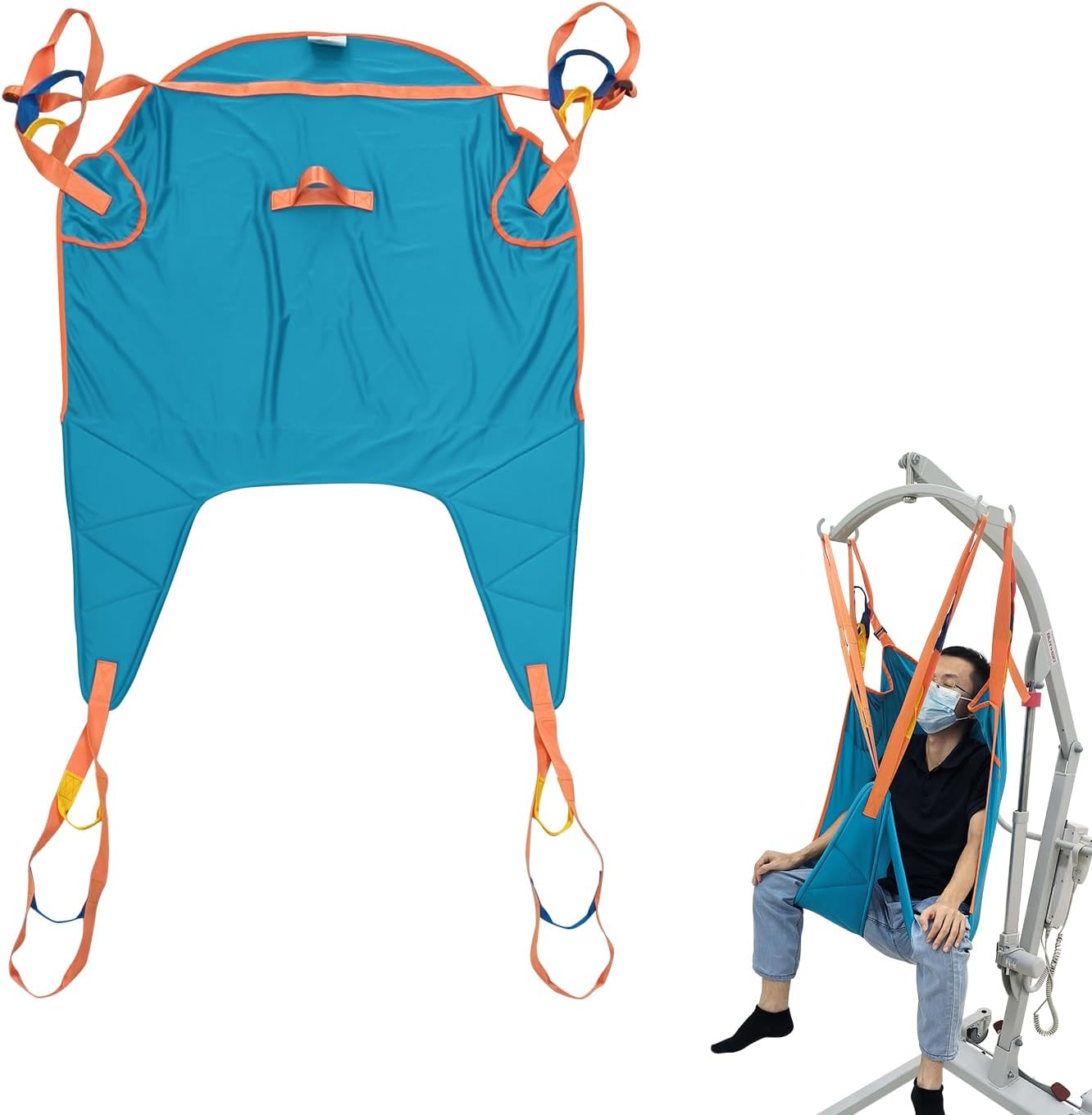 Size M Patient Lift Sling for Home Use, Padded U-Sling with Asjustable Head Support, Universal Patient Lift Sling, Divided Leg Sling for toileting, Transfer Lift Slings, Supports up to 500 lbs