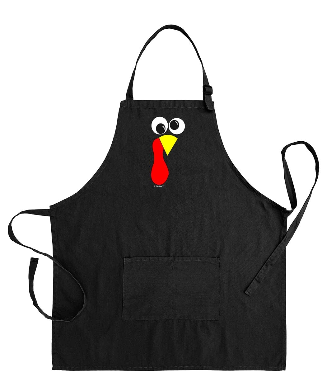 ThisWear Fall Kitchen Accessories Turkey Face Gobble Funny Kitchen Apron Cooking Baking Two Pocket Bib Apron Black [PPP]