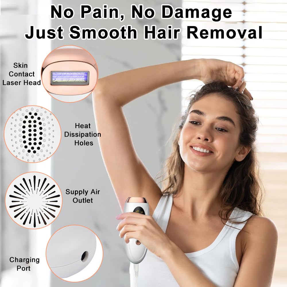 Épilateur Lumière Pulsée, Appareils IPL Épilation Laser, Épilation Laser, Épilateur sans douleur pour le visage, les aisselles, les bras, les jambes et le corps (Blanc)