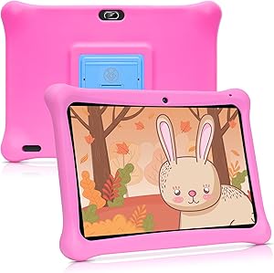 qunyiCO Y10 Kids Tablet 10 inch, 2GB RAM 32GB Storage Android 10.0 WiFi Camera Bluetooth HD Touch Screen 1280 x 800 Kid-Proof Case Parental Control Learning App on Google Certified Playstore Pink …
