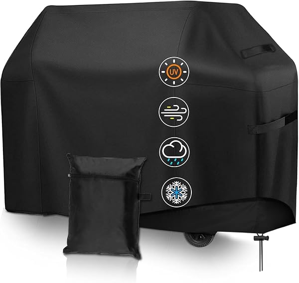 AGOVXTI Copertura Barbecue da Esterno, Telo Copri Barbecue Impermeabile, Anti Vento e Sole, Telo Protettivo per BBQ Grill Esterno per Weber, Brinkmann e la Maggior Marca del BBQ, 147x61x117cm, Nero - 1