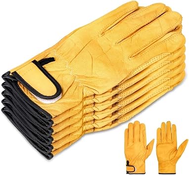 Cowhide Work Gloves Yellow Men Hand Soft Construction Site Safety Leather Working Gloves Suit 5pcsXX-Large