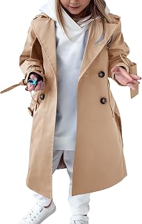 Toddler Girls Double Breasted Trench Coat Lapel Tie Knot Casual Fall Dress Outerwear Schoold Uniform