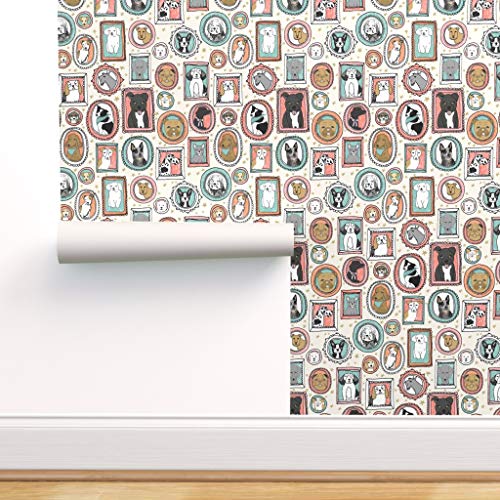 Spoonflower Peel and Stick Removable Wallpaper, Dog Pet Picture Frame Doggo Cute Dogs