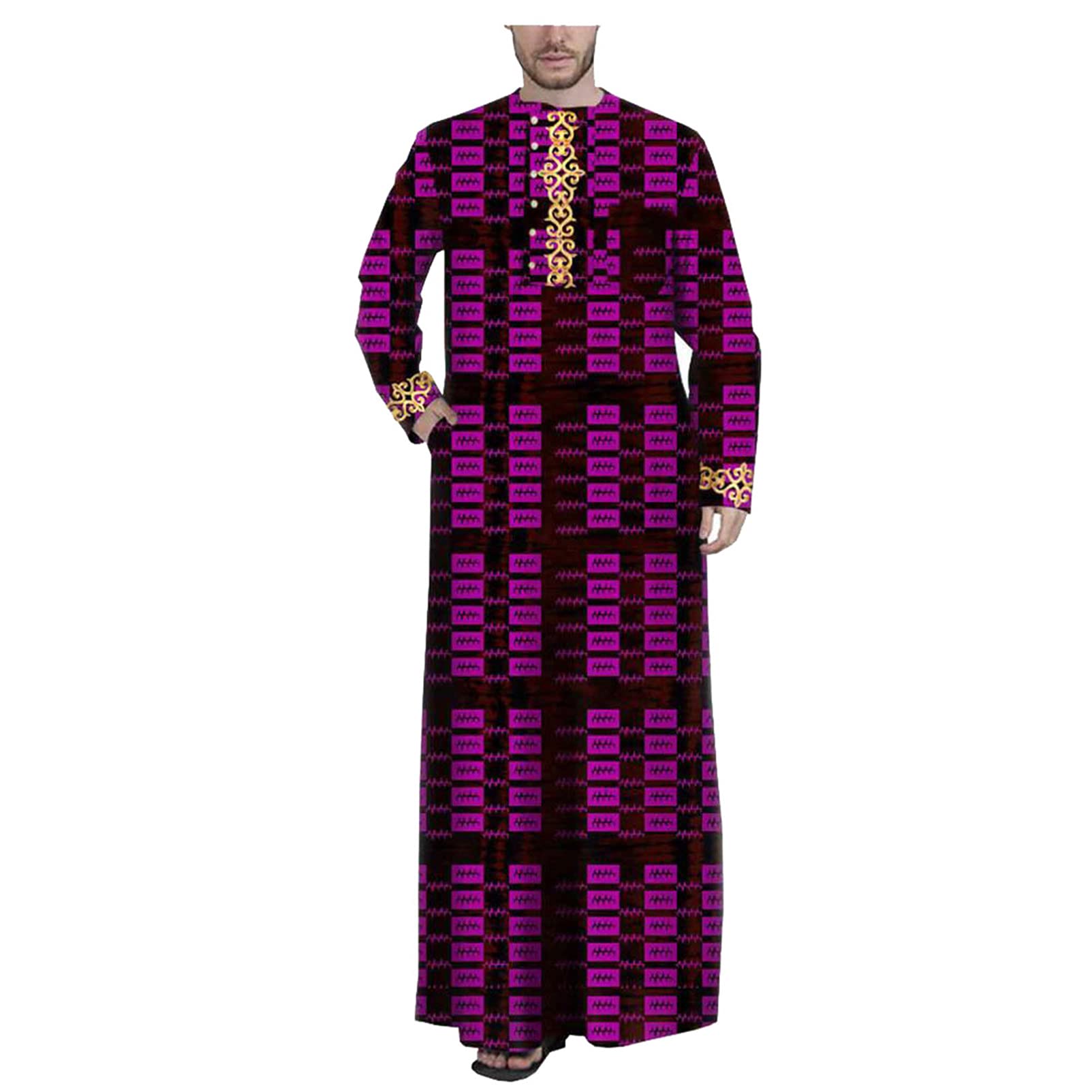 Kuendrem Men Print Outfits Dashiki Long Coats Ankara Outwear Plus Size Fashion Long Sleeve Agbada Robe