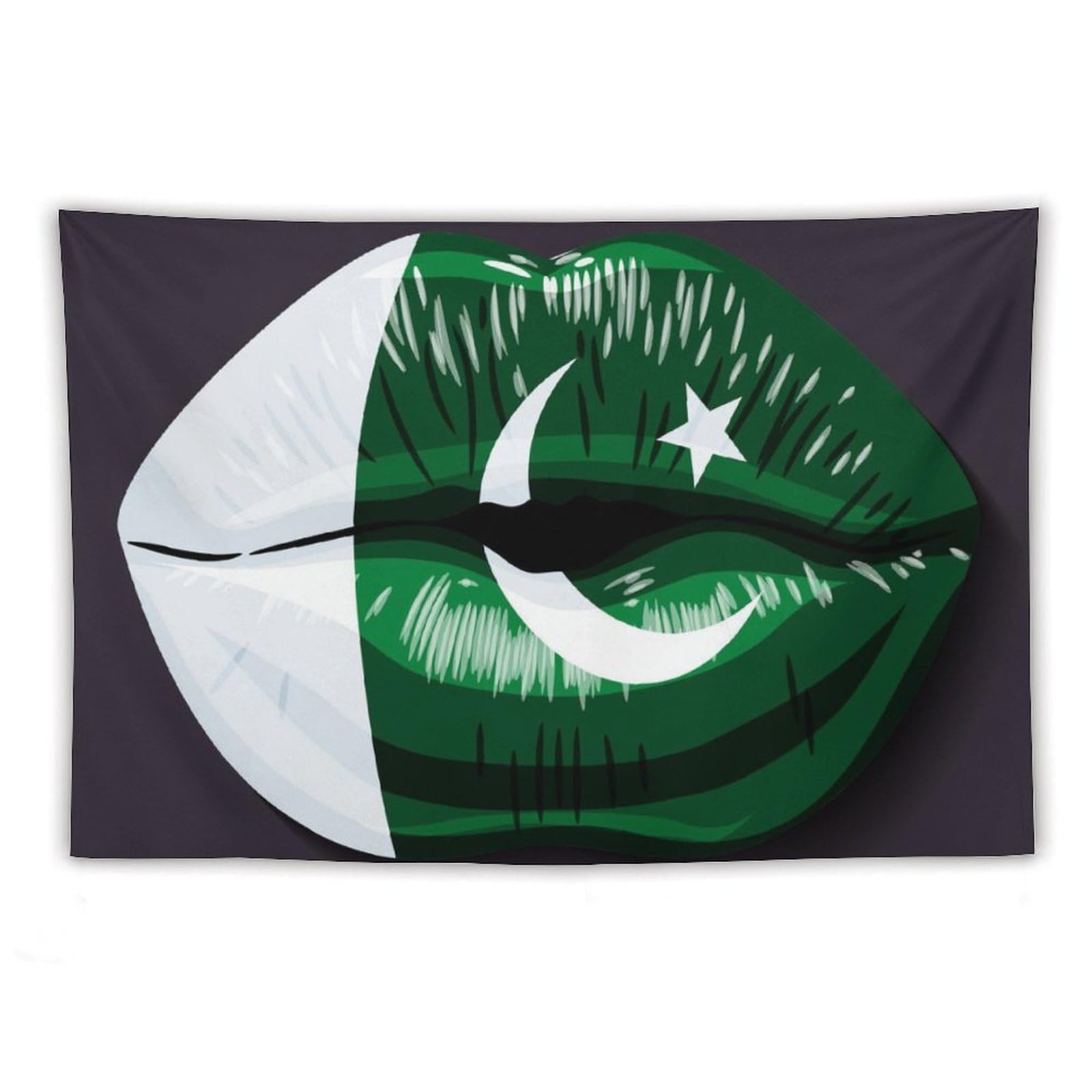 XingFox Pakistan Flag Lips Tapestry Wall Hanging National Flag Tapestry for Room Bedroom Dorm Aesthetic Decorations, 60"x90"