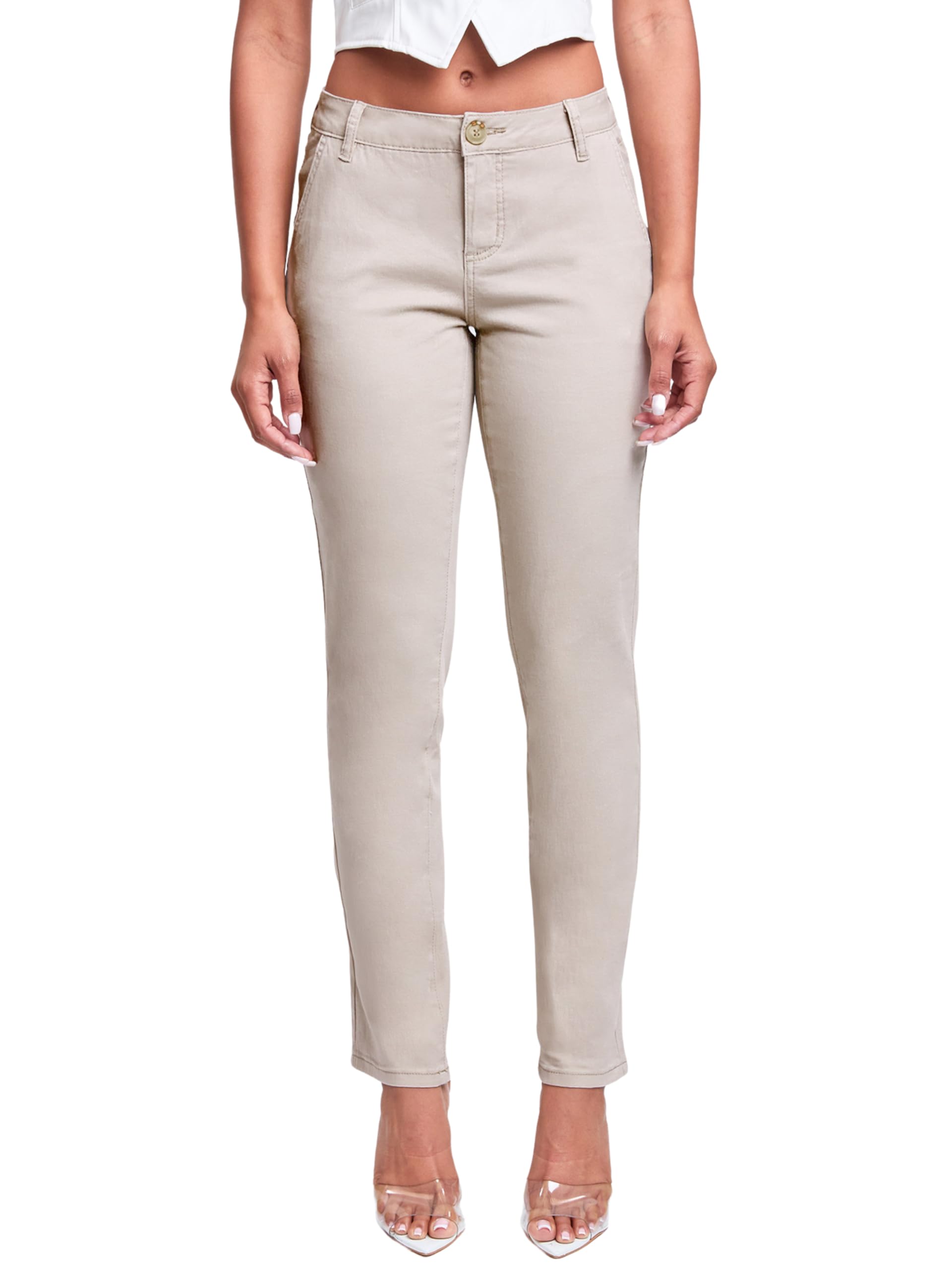YMI Womens YMI Jeans Womens Slim Mid Rise Straight Leg Twill Pant P213721