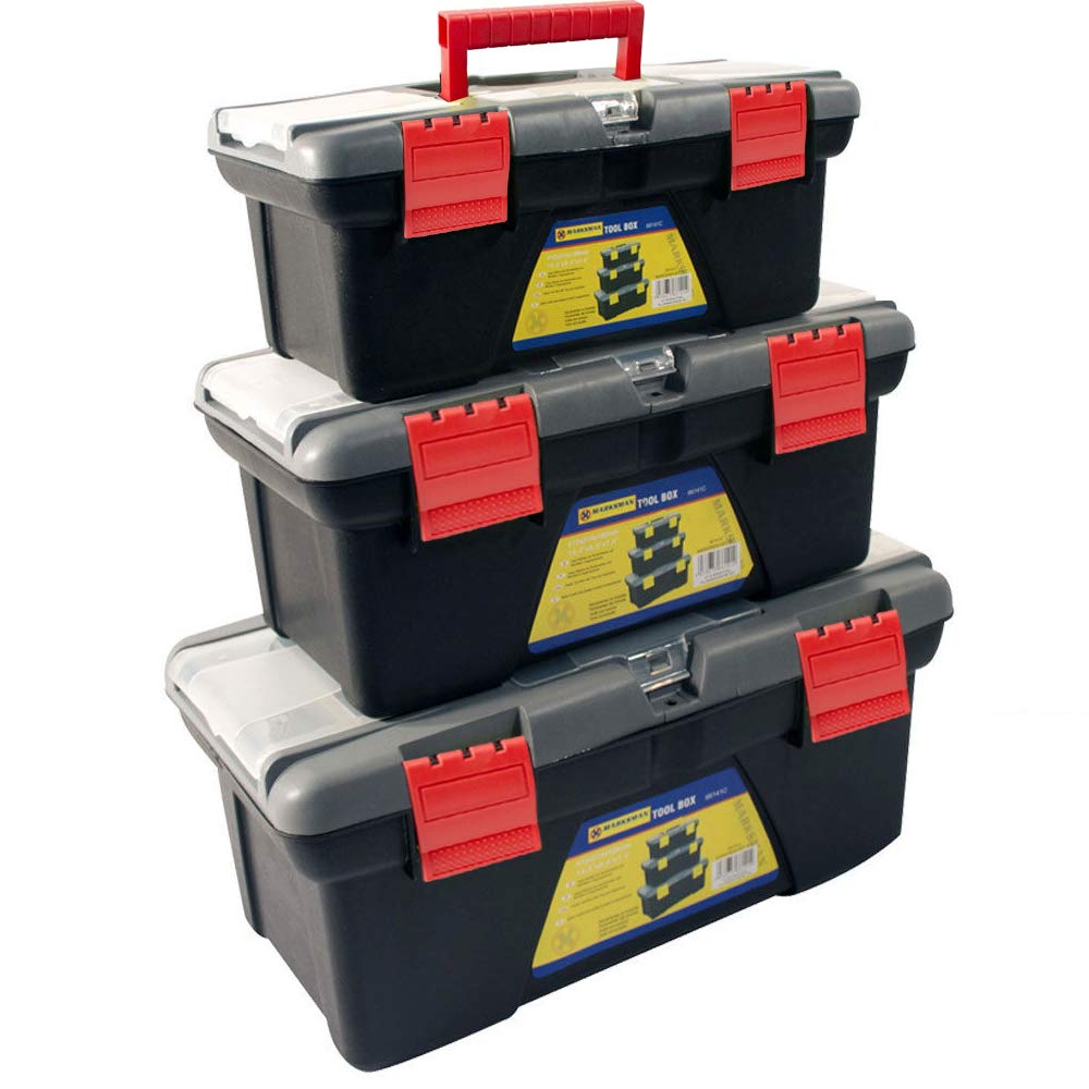 3Pc Plastic Tool Box Chest Set - With Handles, Tray Compartment Diy | Storage Toolbox | Each Toolbox Has Two Removable Trays | Strong, Robust Long Lasting