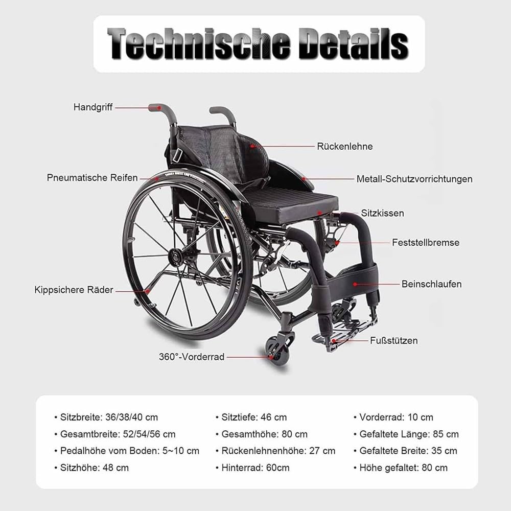 Wheelchair for Adults Lightweight Foldable, Portable Travel Wheelchair, Aluminum Alloy Sports and Leisure Wheelchair, Quick-Release Rear Wheel, Adjustable Center of Gravity(Color:C,Size:seat width 40c