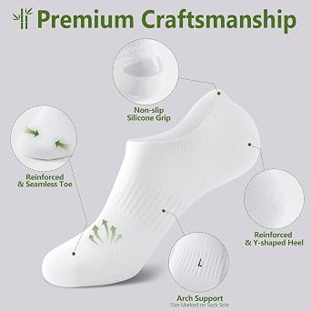 SockWaddles 90% Bamboo Seamless No Show Trainer Socks, 5 Pairs, Non-Slip