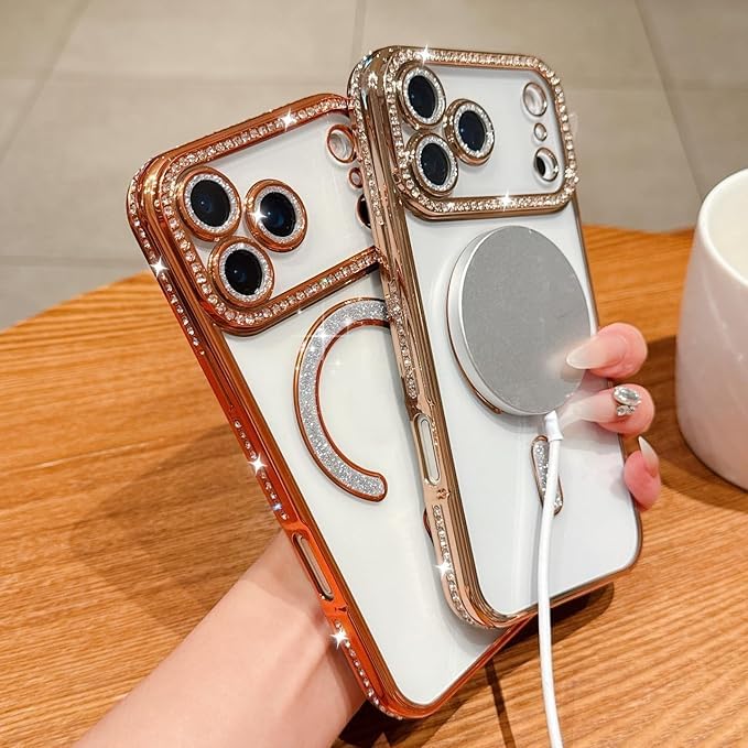 Newseego IPhone 17 Pro Max Magnetic Case Clear [MagSafe Compatible] Glitter Design For Girls Women Diamond Soft Slim TPU Shockproof Case For IPhone 17 Pro Max - Black - View #5