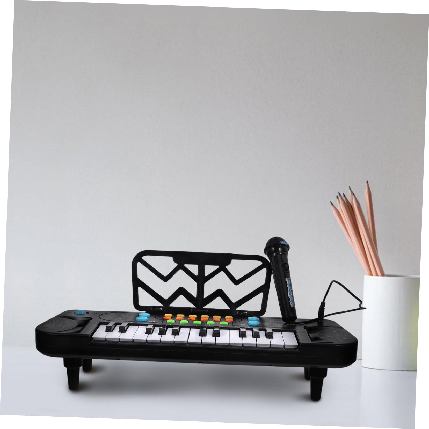 Pianola Giocattolo 25 Tasti con Microfono, Plastico Nero