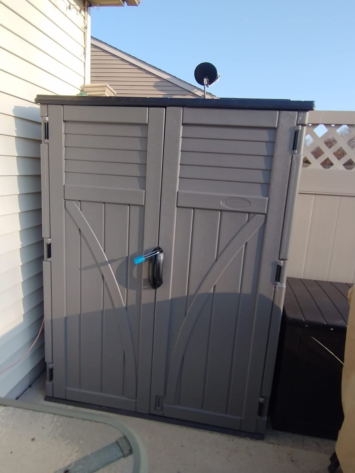 50/mo Finance Suncast 54 cu. ft Resin Vertical Lockable Storage Shed, Stoney, BMS5700SB Buy