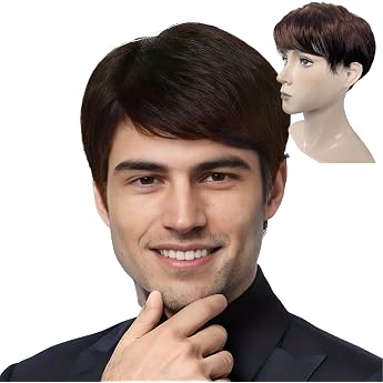 Men's wig brown men's wig toupee men's cosplay costume party everyday wear hair wig