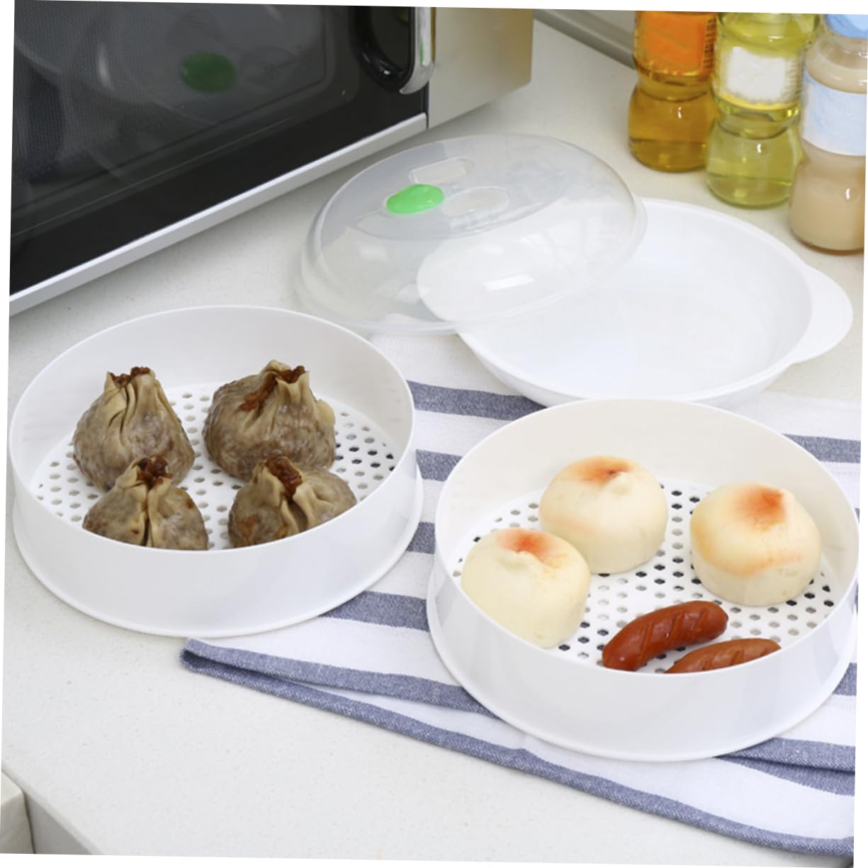 Alimento doble para microondas para cocinar verduras con ventilación para una fácil limpieza y circulación de vapor eficiente 9