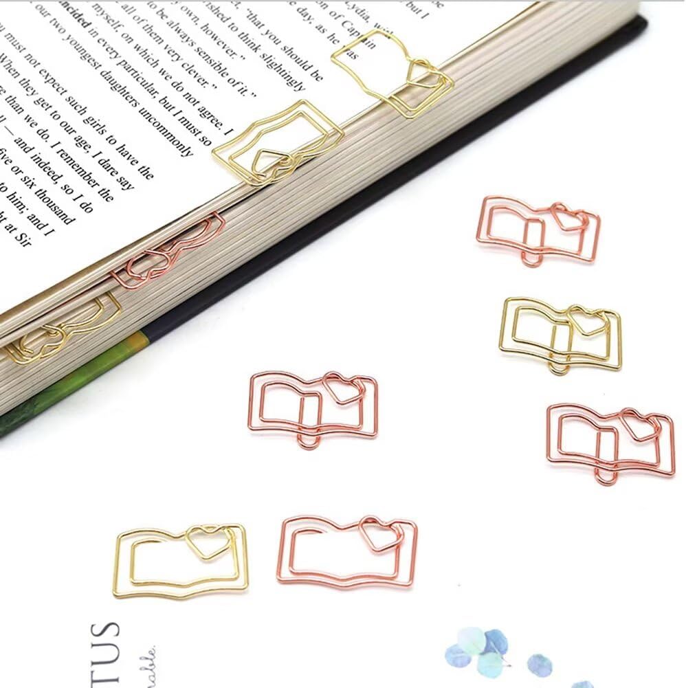 100 Pcs Book Paper Clips, Metal Decorative Clamps for Planner and Journaling, Cute Bookmark Stationery Supplies for Office Rose Gold image 5
