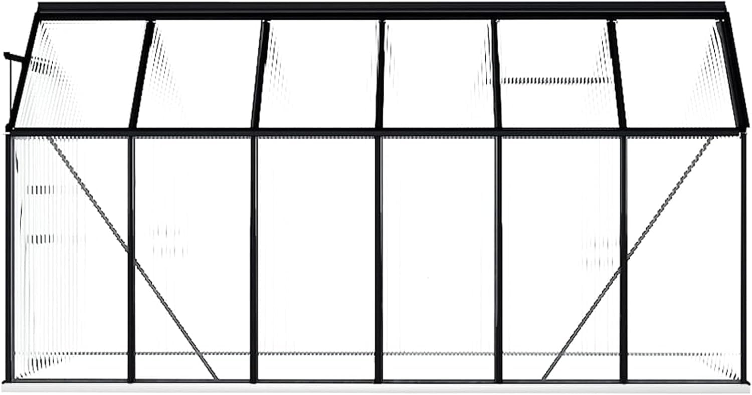 Szklarnia z ramą bazową, antracyt, aluminium, 7,03 m², szopa ogrodowa, przedszkole, ogród zimowy, podwórko, ciepłe rośliny domowe