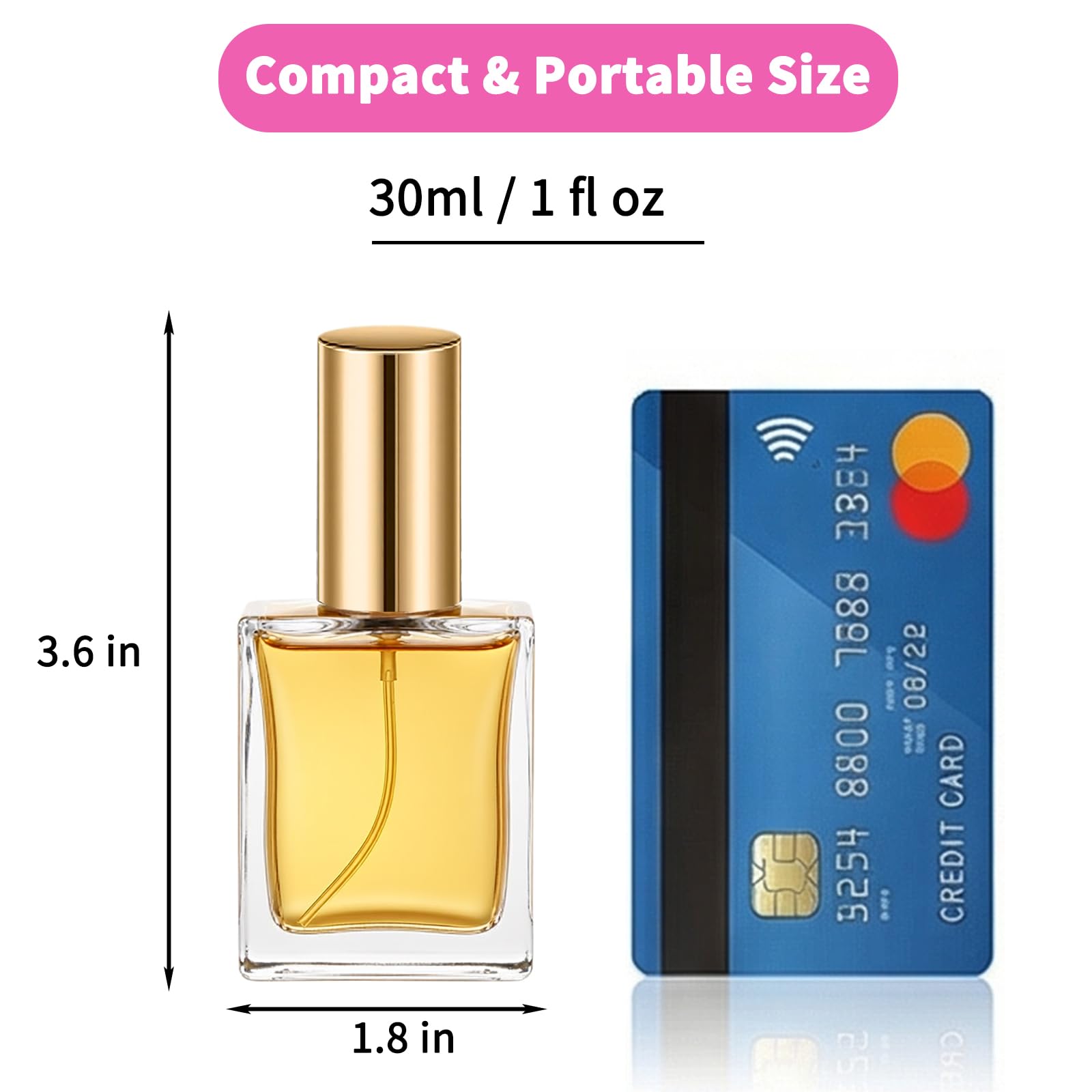 Mini-Glassprühflaschen, leere Flaschen in Reisegröße, für Flüssigkeiten, Gold, 30ml