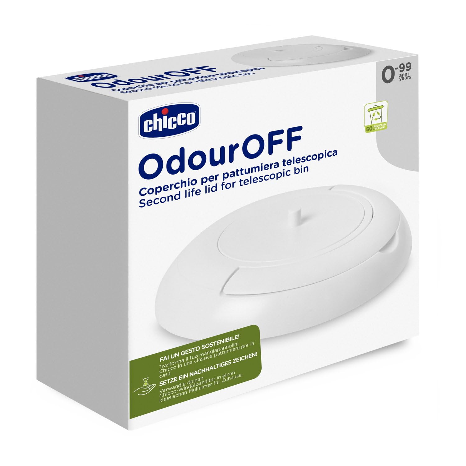 Chicco Coperchio Second Life per Mangiapannolino Compatto , Coperchio per Pattumiera Telescopica, Per Trasformare il Mangapannolino in un Cestino Normale, Bianco