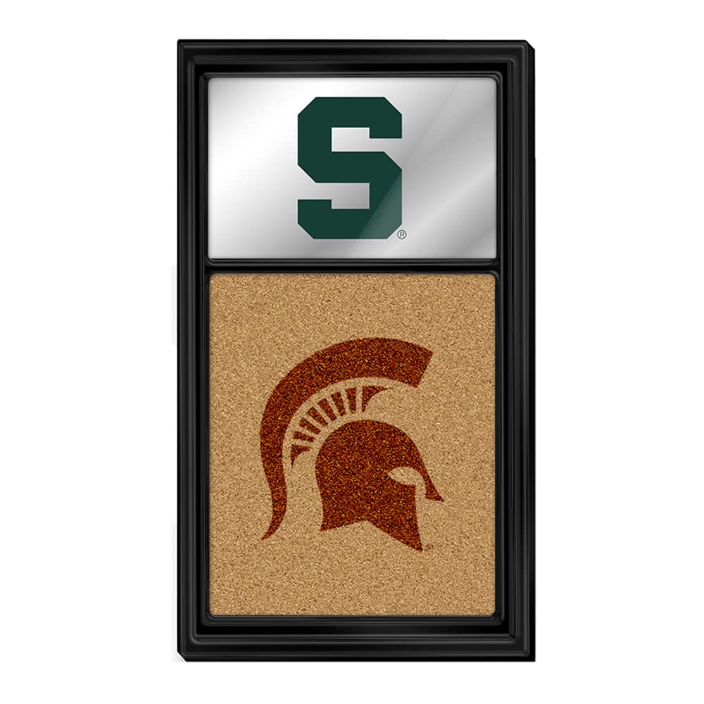 The Fan Brand NCAA Michigan State Spartans - Dual Logo - Mirrored Cork Note Board - Sports Team Bar Sign Décor: Home, Dorm, Garage, Office, Fan Cave