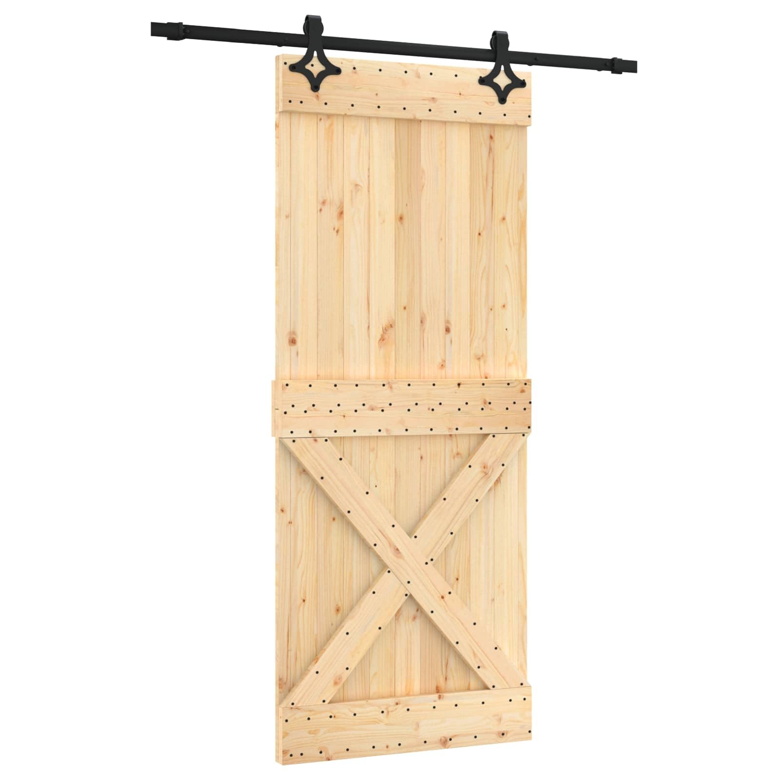 Drzwi przesuwne z drewna sosnowego i czarnego 85 x 210 cm
