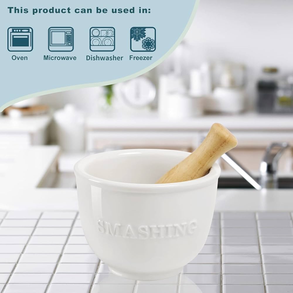 Mortar And Pestle Porcelain Mortar And Pestle Set, Decorated With A