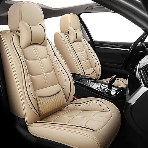 Miniatura 50 de URINOVET Funda de cuero para asiento de automóvil, fundas de asiento de lujo impermeables para KIA Forte Koup 2010-2016 (juego completo, café)