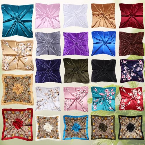 Hicarer 24 Pcs 35 Inch Silk Head Scarf Large Square Neck Scarf Sleeping Hair Wrapping Satin Scarf for Women4