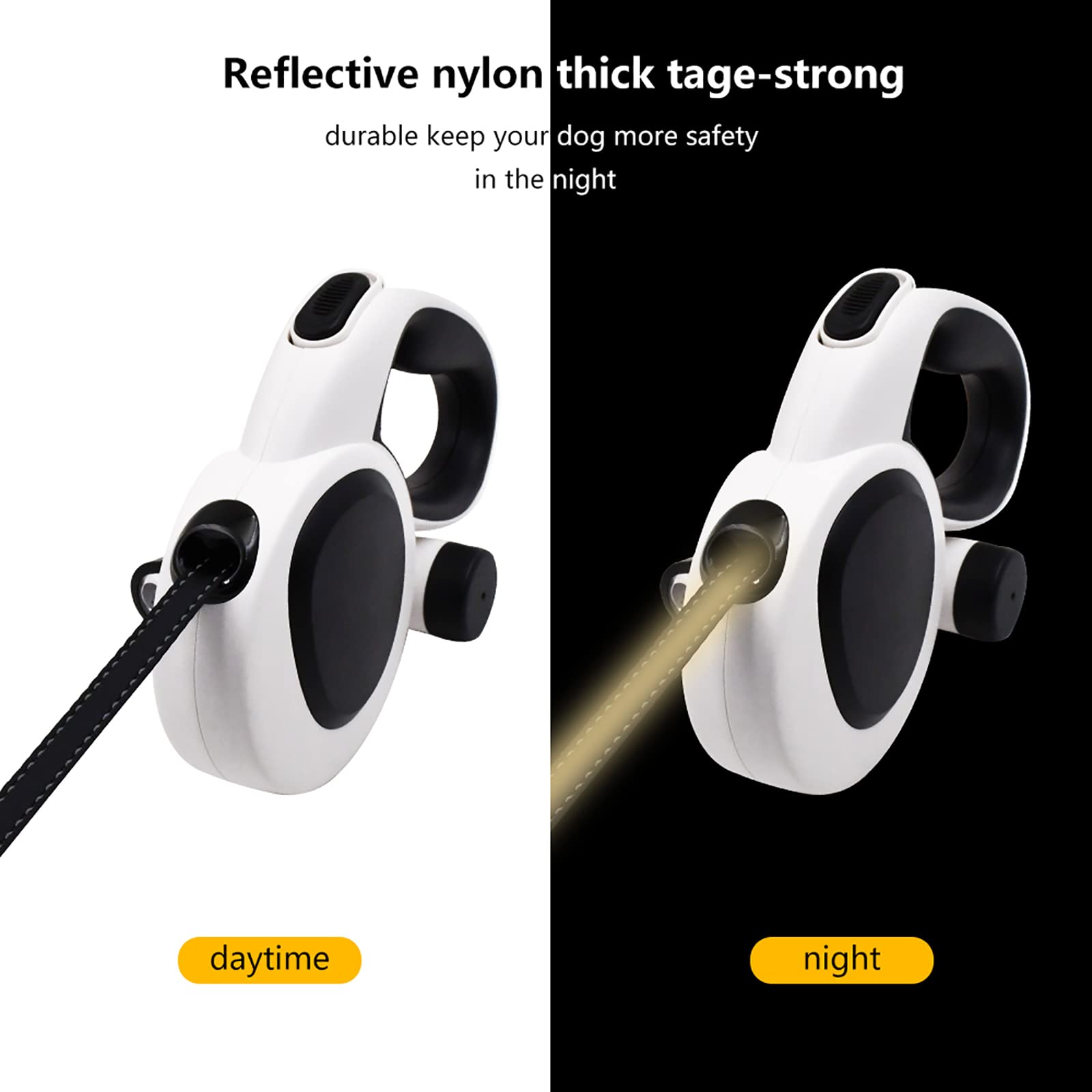 Fuerte Reflexivo Correa Perro Extensible, Correa De Perro Retráctil con Dosificador and Luz LED, Correa De Perro para Adiestramiento Y Paseo para Perros De hasta 50Kg/110lbs (5m/16ft)