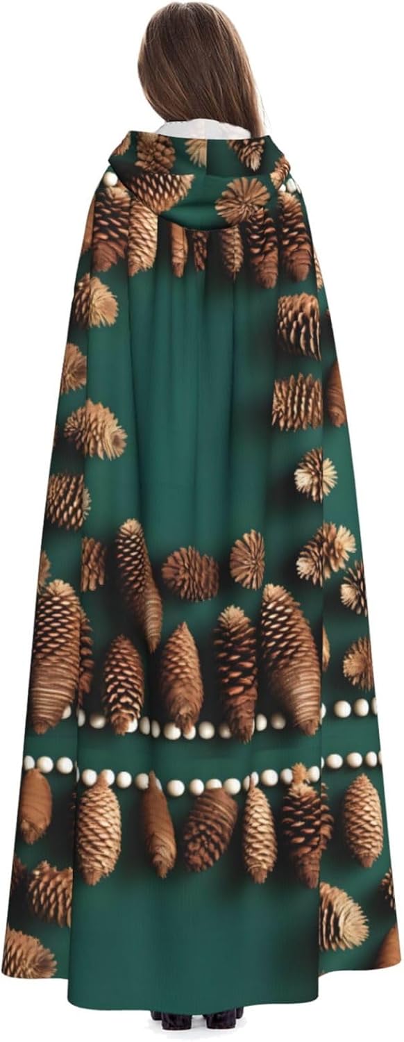 Pine Cone Border Men Women Halloween Role Play Party Decoration Hooded Poncho Black