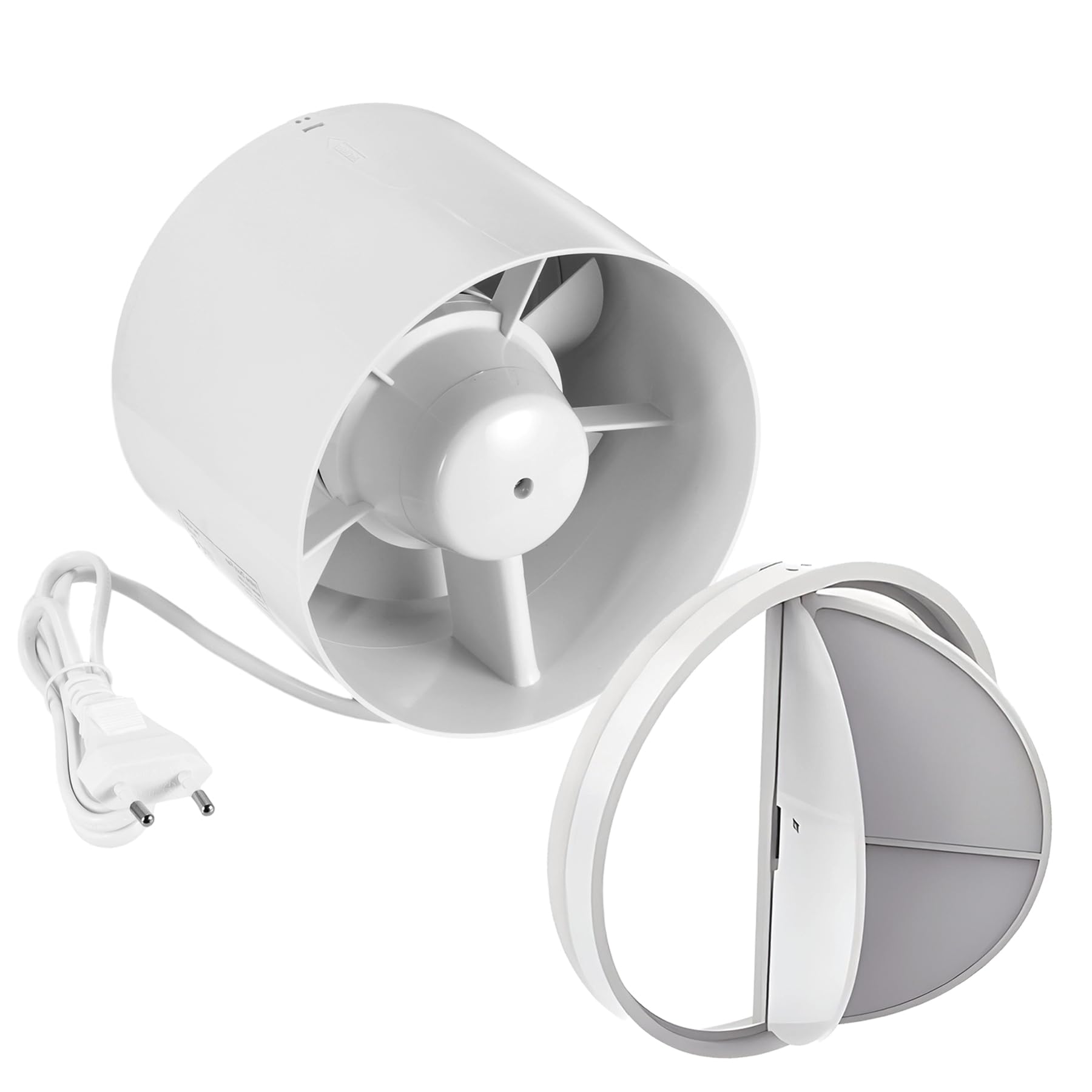 Hon&Guan Afvoerventilator, 150 mm met schakelaar, 525 m³/uur, industriële rookafvoer, wandventilator, afvoerlucht met terugloopklep, badkamerventilator, roestvrij staal met EU-stekker voor garage